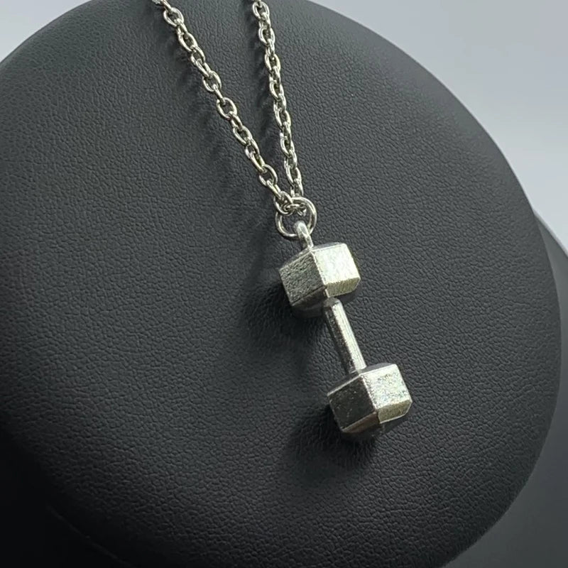 1 piece fitness muscle man weightlifting necklace gym barbell dumbbell kettlebell pendant necklace.