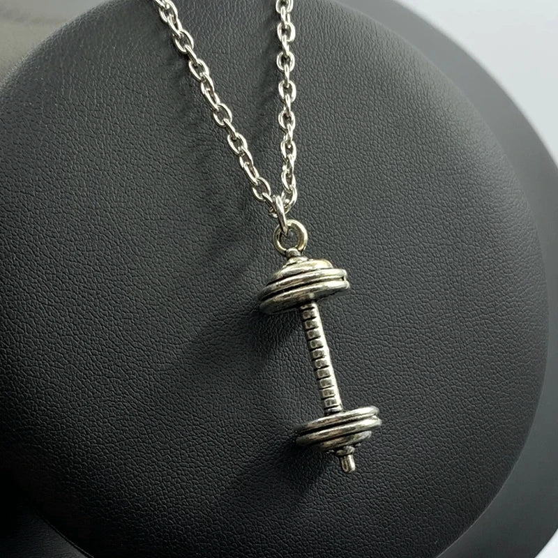 1 piece fitness muscle man weightlifting necklace gym barbell dumbbell kettlebell pendant necklace.