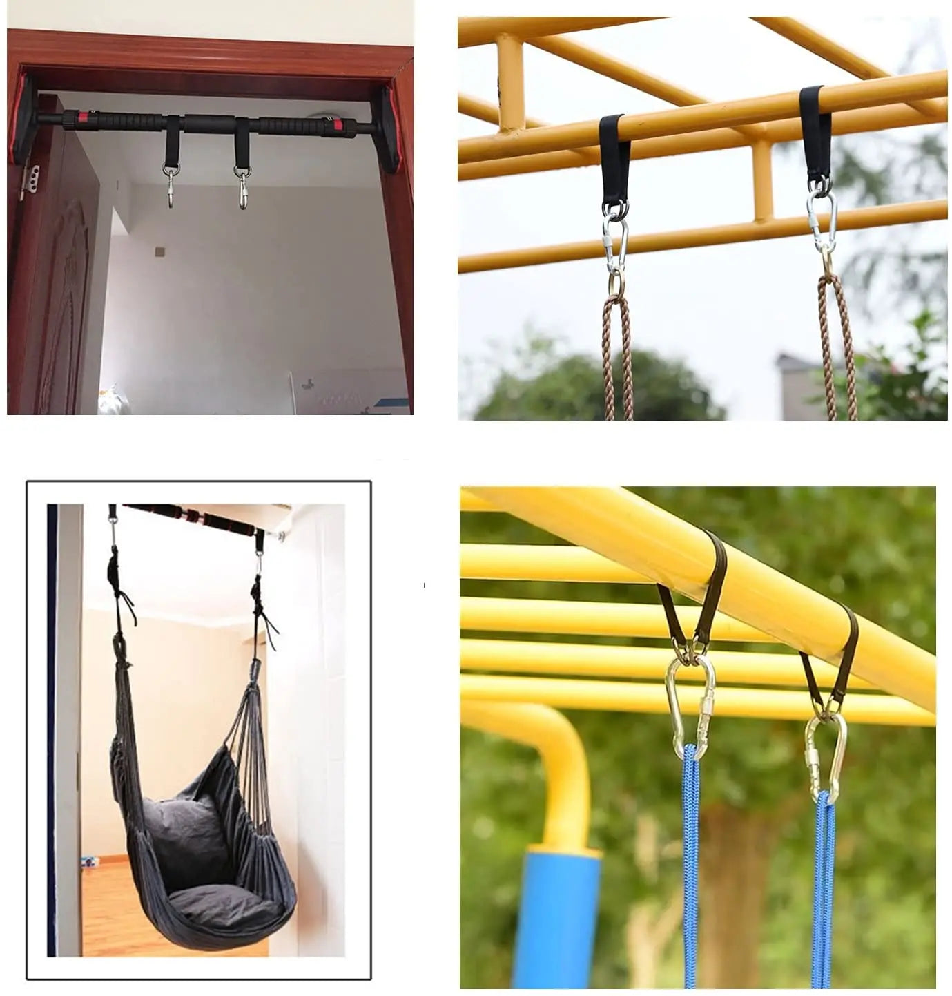 2 PCS 440 Lbs Heavy Duty Hanging Strap with Carabiner Hook for Tree Swing Hammock Fitness Home Gym Resistance Band Workout