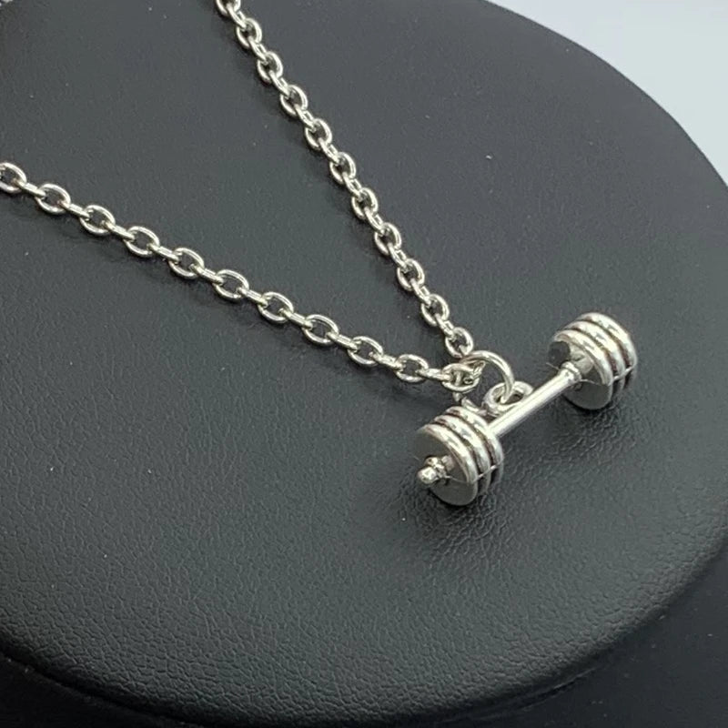 1 piece fitness muscle man weightlifting necklace gym barbell dumbbell kettlebell pendant necklace.