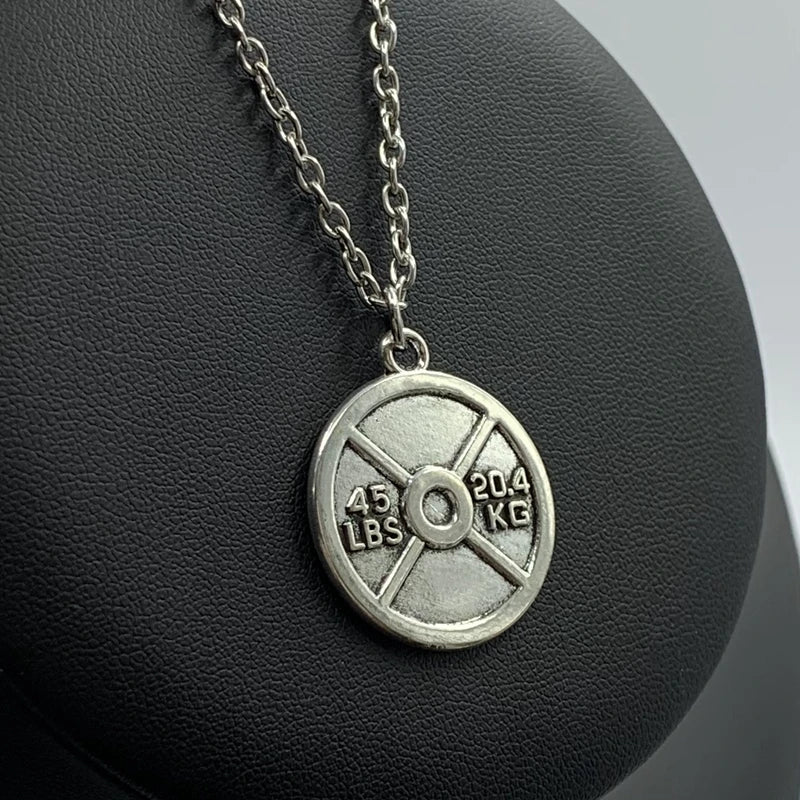 1 piece fitness muscle man weightlifting necklace gym barbell dumbbell kettlebell pendant necklace.
