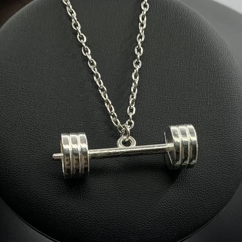 1 piece fitness muscle man weightlifting necklace gym barbell dumbbell kettlebell pendant necklace.