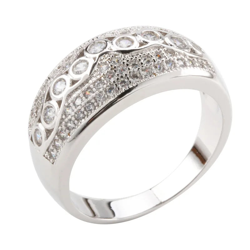 Buyee 925 Sterling Silver Big Ring Finger White Zircon Ring for Woman Man Fashion Luxury Wedding Party Fine Jewelry Circle