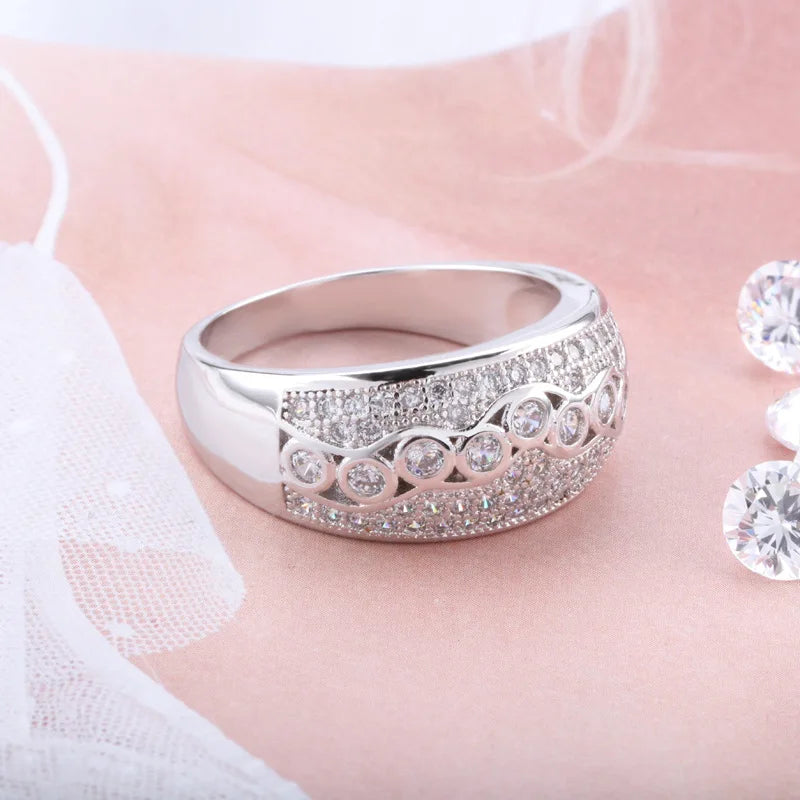 Buyee 925 Sterling Silver Big Ring Finger White Zircon Ring for Woman Man Fashion Luxury Wedding Party Fine Jewelry Circle