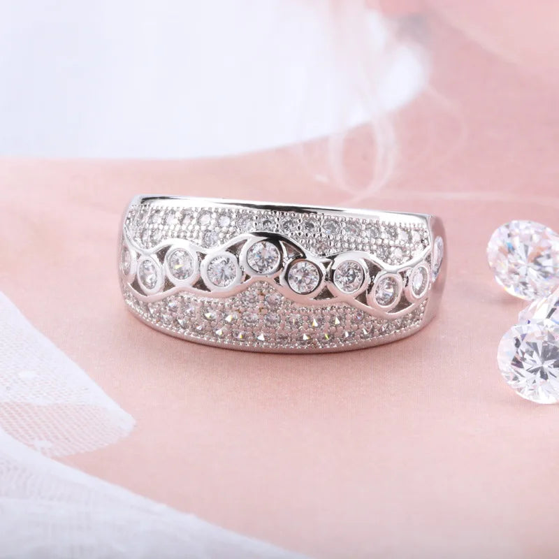 Buyee 925 Sterling Silver Big Ring Finger White Zircon Ring for Woman Man Fashion Luxury Wedding Party Fine Jewelry Circle