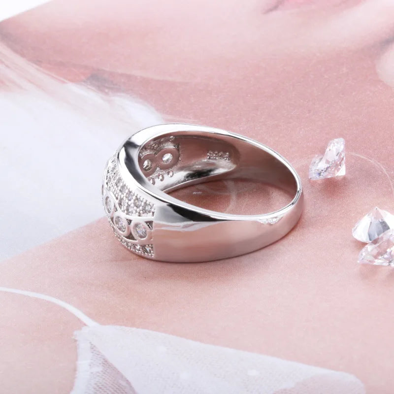 Buyee 925 Sterling Silver Big Ring Finger White Zircon Ring for Woman Man Fashion Luxury Wedding Party Fine Jewelry Circle