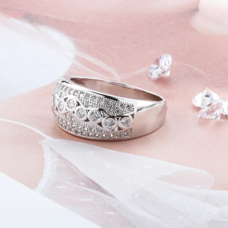 Buyee 925 Sterling Silver Big Ring Finger White Zircon Ring for Woman Man Fashion Luxury Wedding Party Fine Jewelry Circle