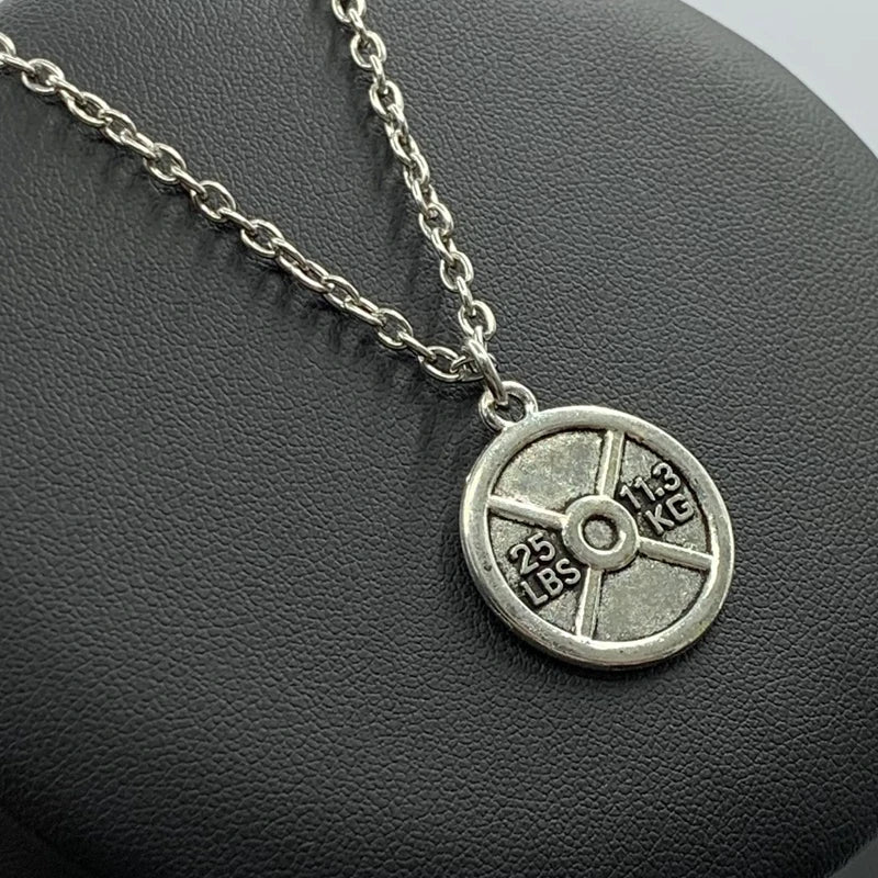 1 piece fitness muscle man weightlifting necklace gym barbell dumbbell kettlebell pendant necklace.