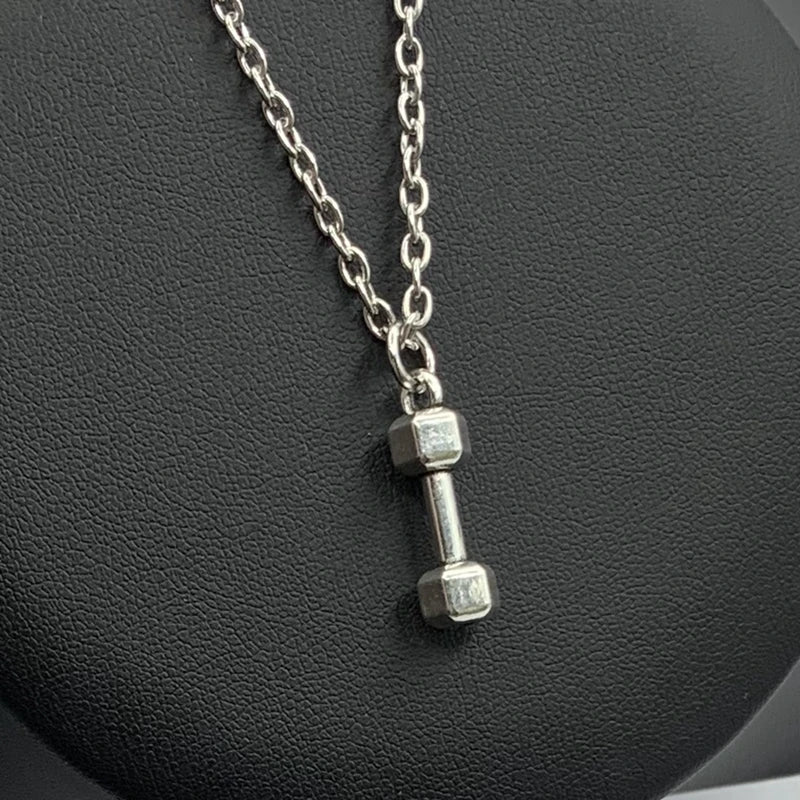 1 piece fitness muscle man weightlifting necklace gym barbell dumbbell kettlebell pendant necklace.