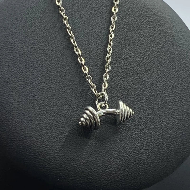 1 piece fitness muscle man weightlifting necklace gym barbell dumbbell kettlebell pendant necklace.