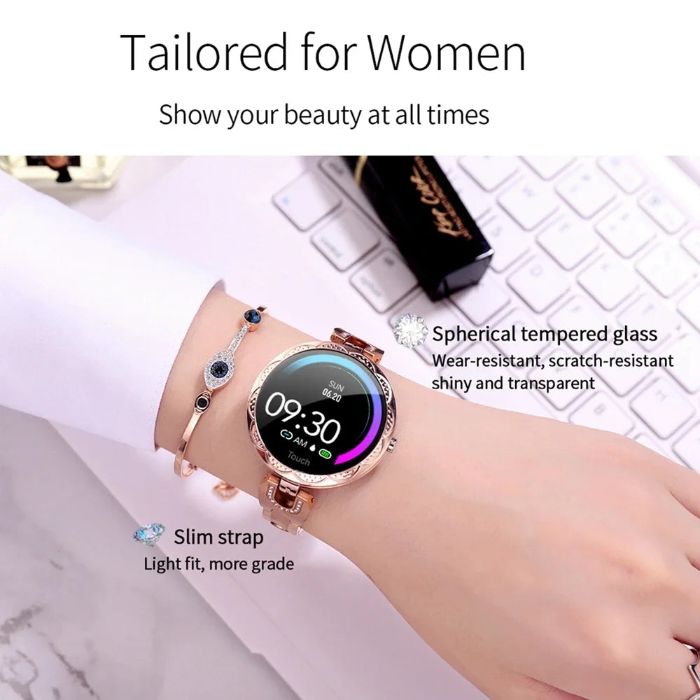 Fashion Ladies Smart Watch Luxury Women Bluetooth Wristband Waterproof Blood Pressure Fitness Tracker Bracelet Crystal Watch