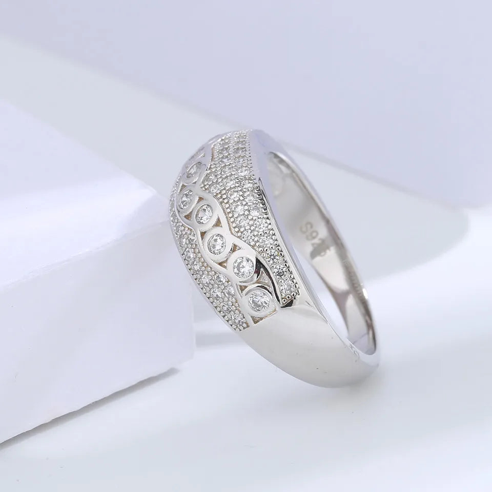 Buyee 925 Sterling Silver Big Ring Finger White Zircon Ring for Woman Man Fashion Luxury Wedding Party Fine Jewelry Circle