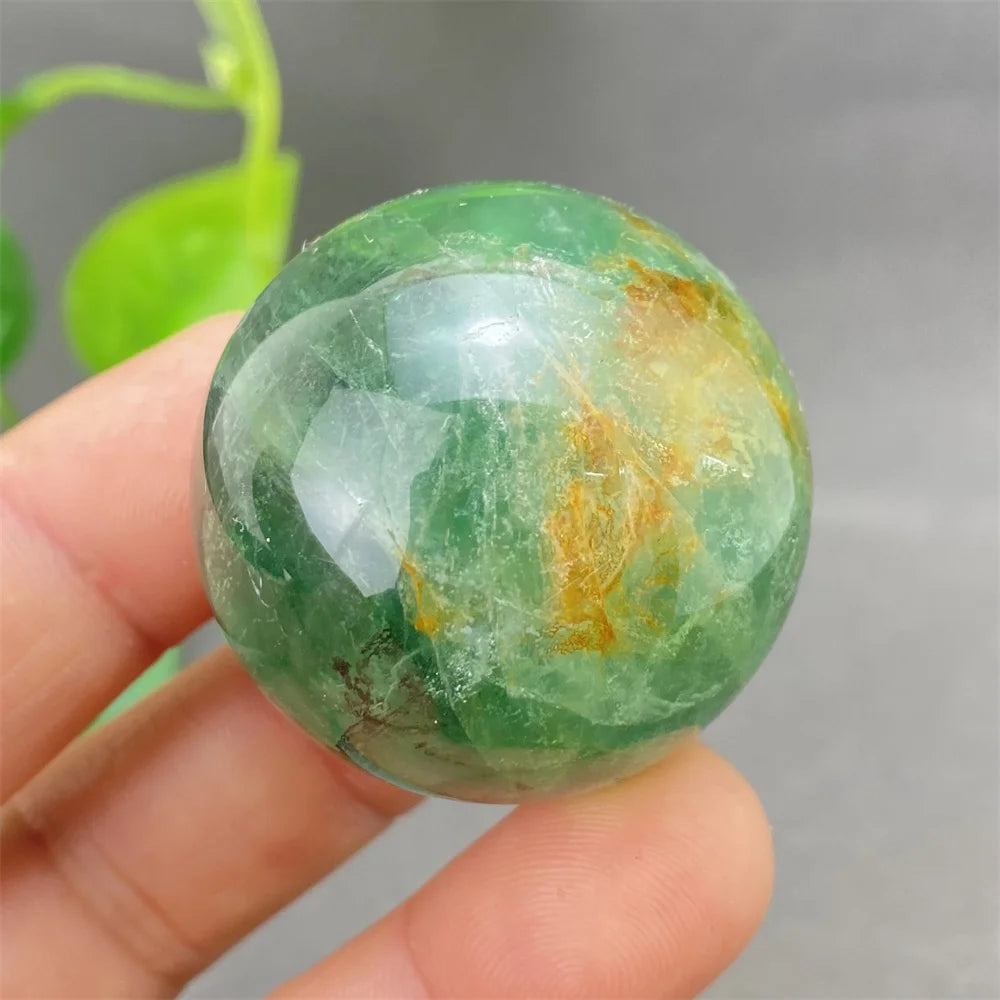 Natural Colorful Feather Fluorite Crystal Ball Hand Polished Yoga Meditation Fitness Ball Home Decoration+Base