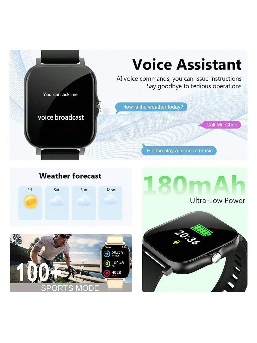 2025 New Square Sport Smartwatch for Android/IOS Heart Rate/Sleep Monitor Fitness Tracker BT Call Smart Watch For Men Women Gift