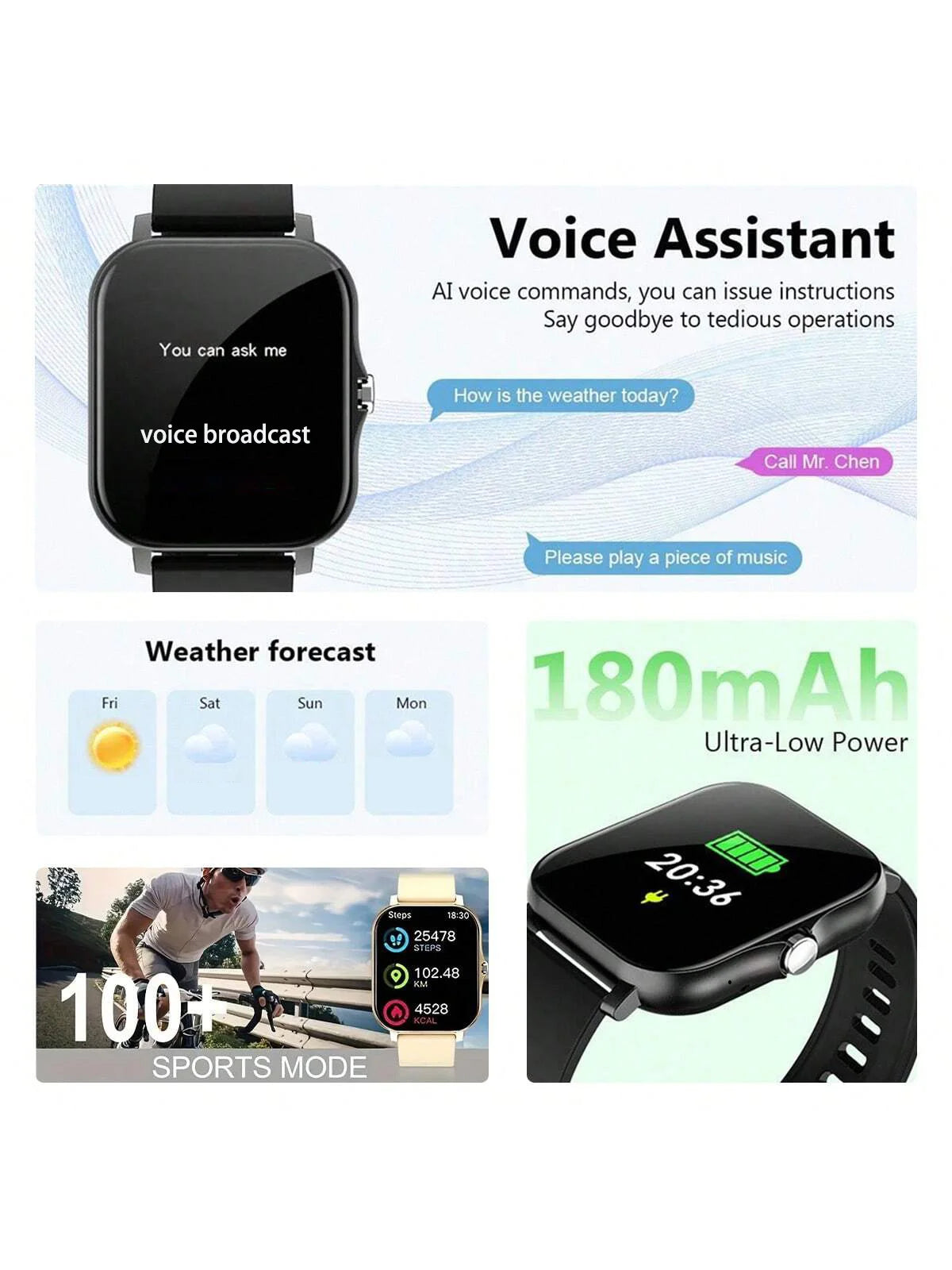 2025 New Square Sport Smartwatch for Android/IOS Heart Rate/Sleep Monitor Fitness Tracker BT Call Smart Watch For Men Women Gift