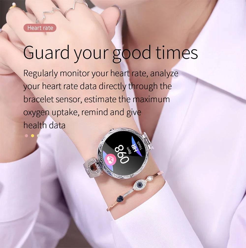 Fashion Ladies Smart Watch Luxury Women Bluetooth Wristband Waterproof Blood Pressure Fitness Tracker Bracelet Crystal Watch