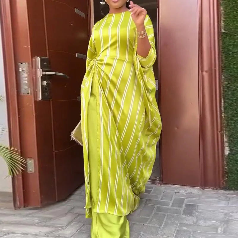 Asymmetrical Split Maxi Top and Wide Leg Pants Two Piece Set for Women Elegant Summer Outfits for Women Casual Loose Fit Style