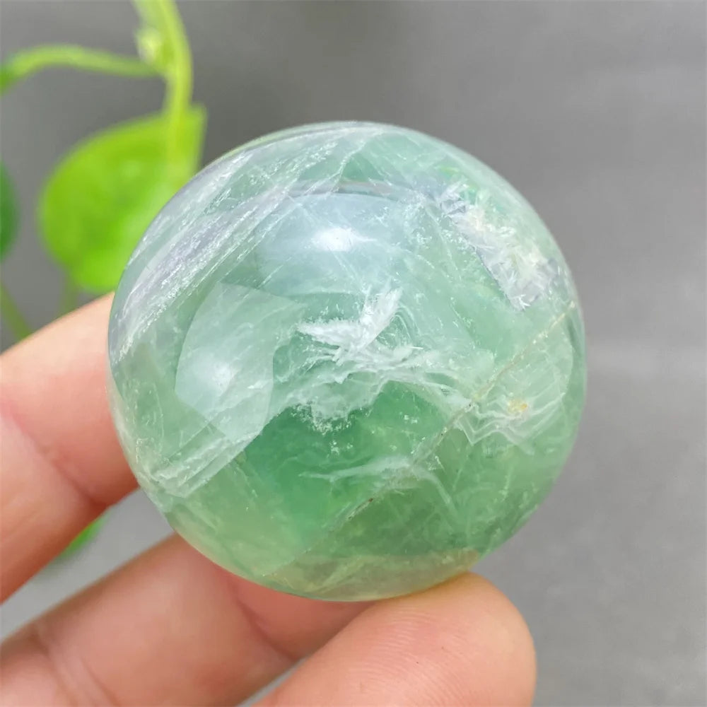 Natural Colorful Feather Fluorite Crystal Ball Hand Polished Yoga Meditation Fitness Ball Home Decoration+Base