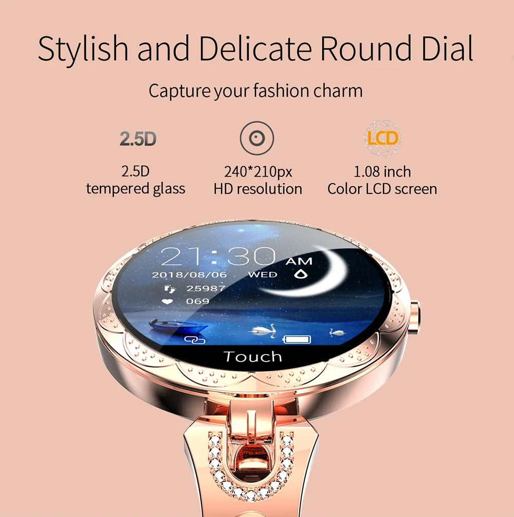Fashion Ladies Smart Watch Luxury Women Bluetooth Wristband Waterproof Blood Pressure Fitness Tracker Bracelet Crystal Watch