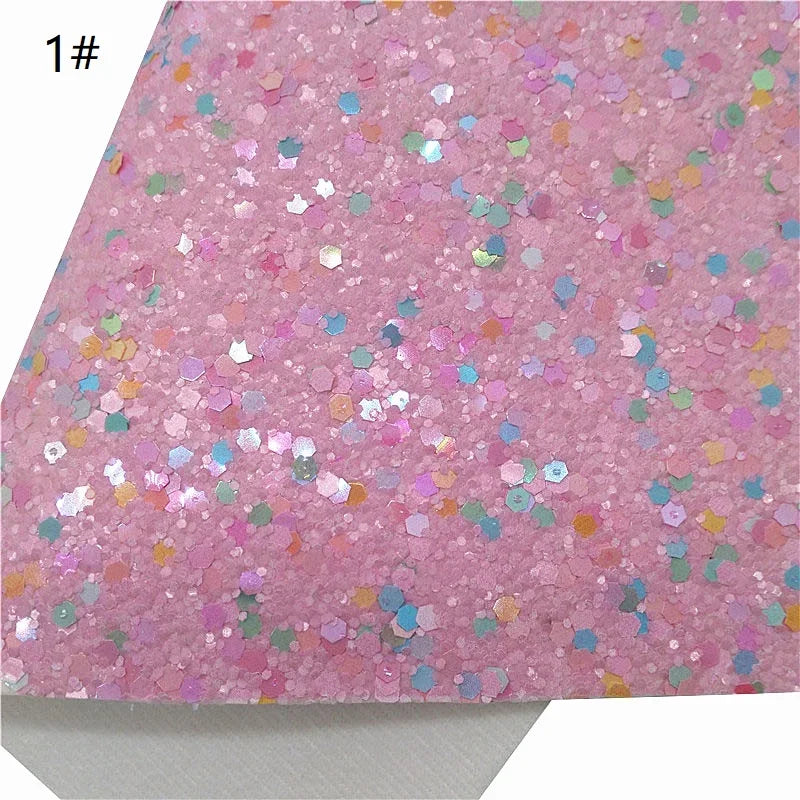 Rolls 30x134cm Sheets 21x29cm Pastel Colors Chunky Glitter Leather Felt Backing Glitter Faux leather For Bow Earrings DIY  6S134