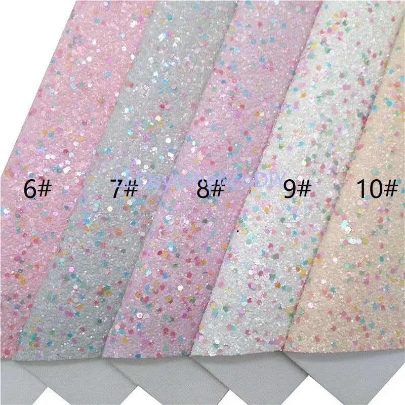 Rolls 30x134cm Sheets 21x29cm Pastel Colors Chunky Glitter Leather Felt Backing Glitter Faux leather For Bow Earrings DIY  6S134