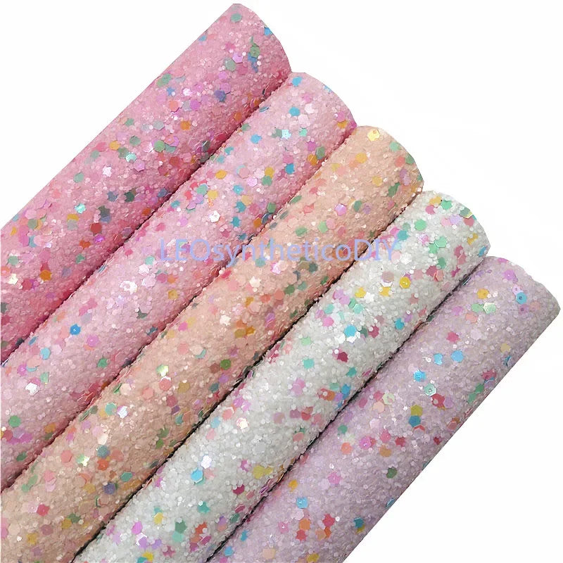 Rolls 30x134cm Sheets 21x29cm Pastel Colors Chunky Glitter Leather Felt Backing Glitter Faux leather For Bow Earrings DIY  6S134