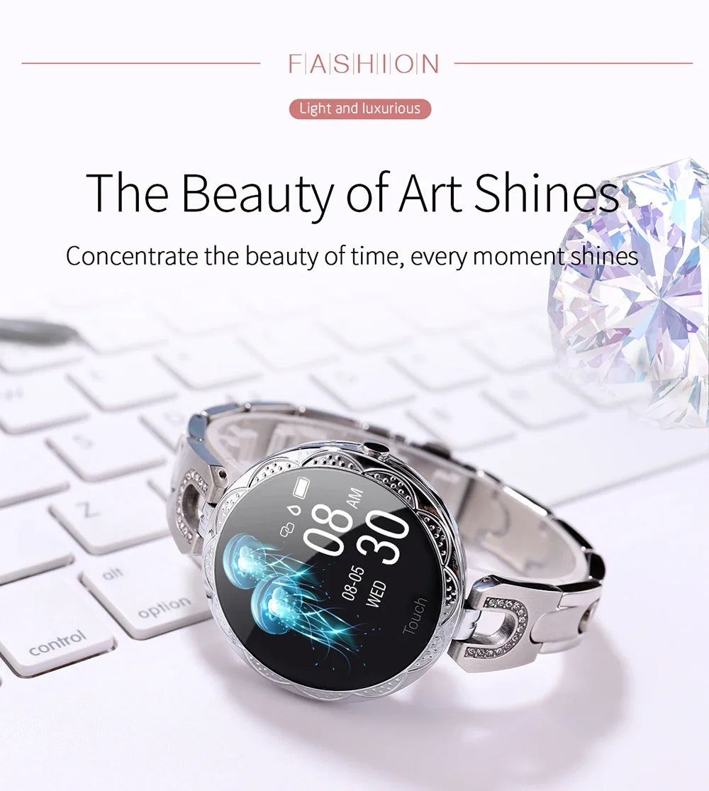 Fashion Ladies Smart Watch Luxury Women Bluetooth Wristband Waterproof Blood Pressure Fitness Tracker Bracelet Crystal Watch