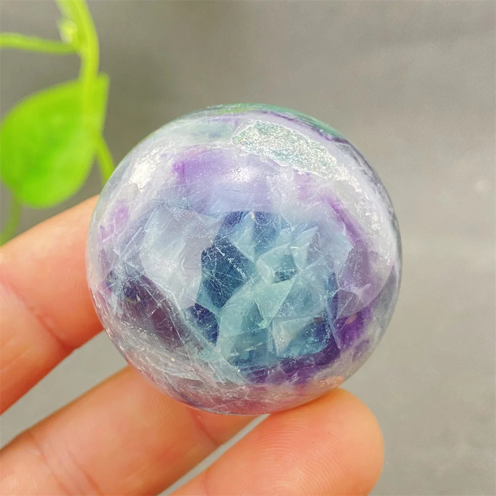 Natural Colorful Feather Fluorite Crystal Ball Hand Polished Yoga Meditation Fitness Ball Home Decoration+Base