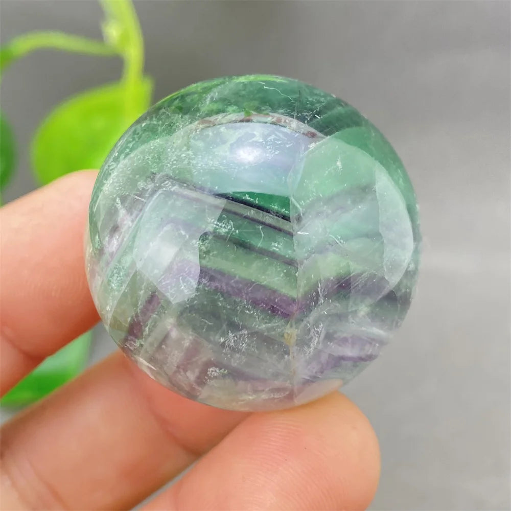 Natural Colorful Feather Fluorite Crystal Ball Hand Polished Yoga Meditation Fitness Ball Home Decoration+Base