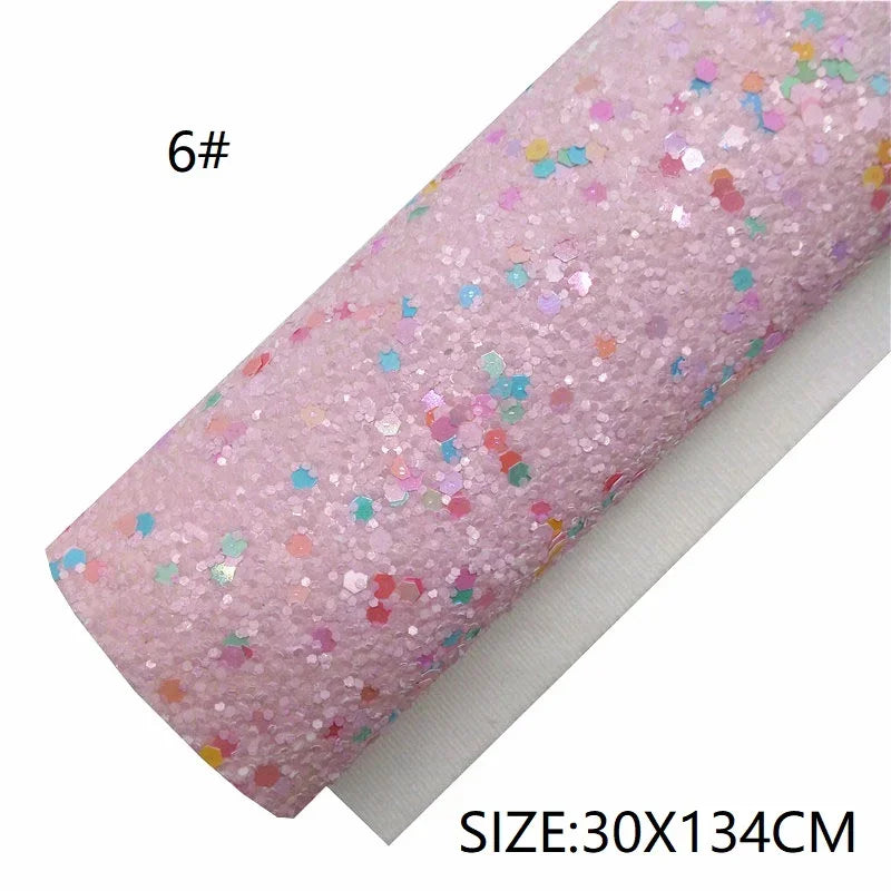 Rolls 30x134cm Sheets 21x29cm Pastel Colors Chunky Glitter Leather Felt Backing Glitter Faux leather For Bow Earrings DIY  6S134