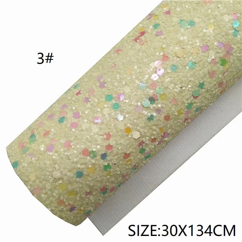 Rolls 30x134cm Sheets 21x29cm Pastel Colors Chunky Glitter Leather Felt Backing Glitter Faux leather For Bow Earrings DIY  6S134