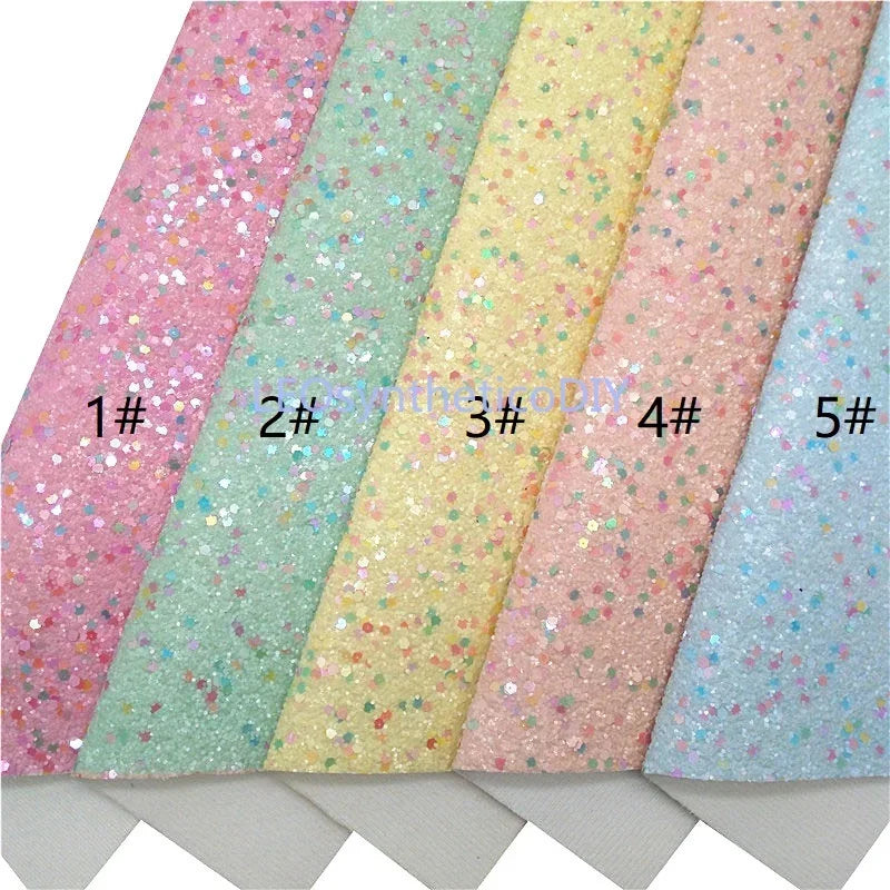 Rolls 30x134cm Sheets 21x29cm Pastel Colors Chunky Glitter Leather Felt Backing Glitter Faux leather For Bow Earrings DIY  6S134