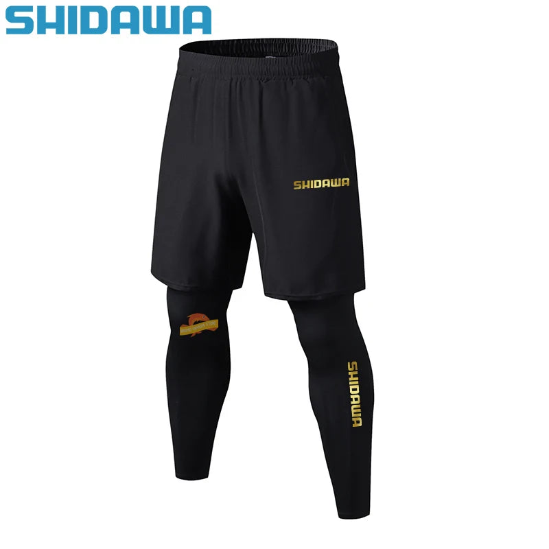 New Men Quick Drying Breathable Fake Two Piece Fishing Pants Running Training Fitness Pants Outdoor Elastic Hiking Cycling Pants