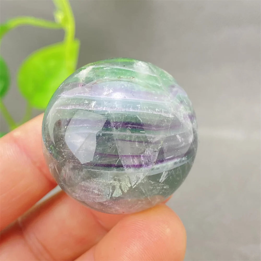 Natural Colorful Feather Fluorite Crystal Ball Hand Polished Yoga Meditation Fitness Ball Home Decoration+Base