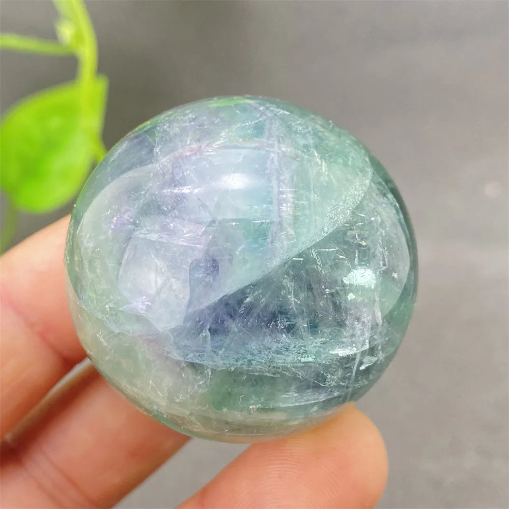 Natural Colorful Feather Fluorite Crystal Ball Hand Polished Yoga Meditation Fitness Ball Home Decoration+Base