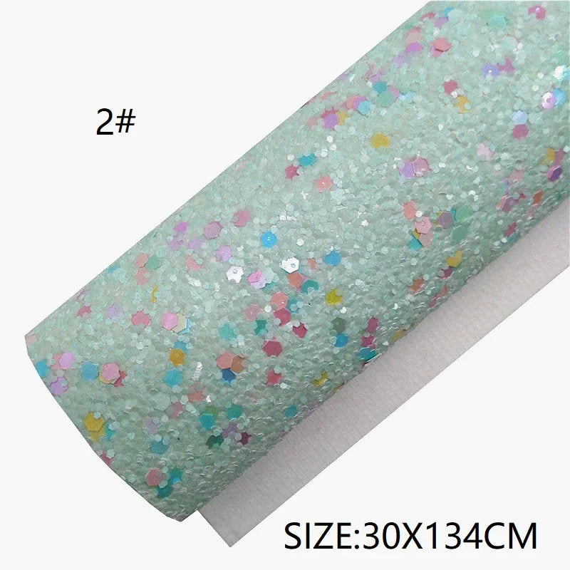 Rolls 30x134cm Sheets 21x29cm Pastel Colors Chunky Glitter Leather Felt Backing Glitter Faux leather For Bow Earrings DIY  6S134