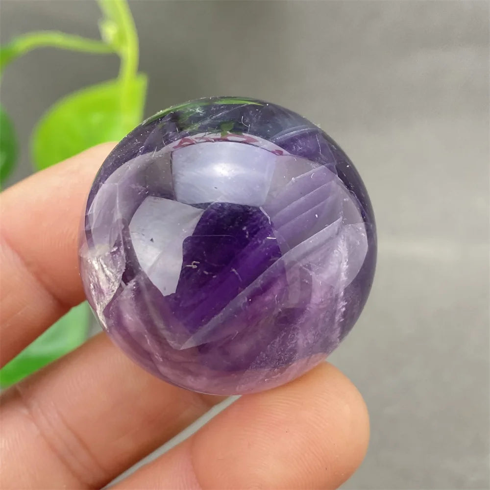 Natural Colorful Feather Fluorite Crystal Ball Hand Polished Yoga Meditation Fitness Ball Home Decoration+Base