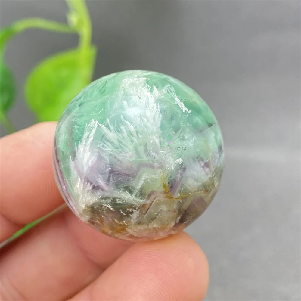 Natural Colorful Feather Fluorite Crystal Ball Hand Polished Yoga Meditation Fitness Ball Home Decoration+Base