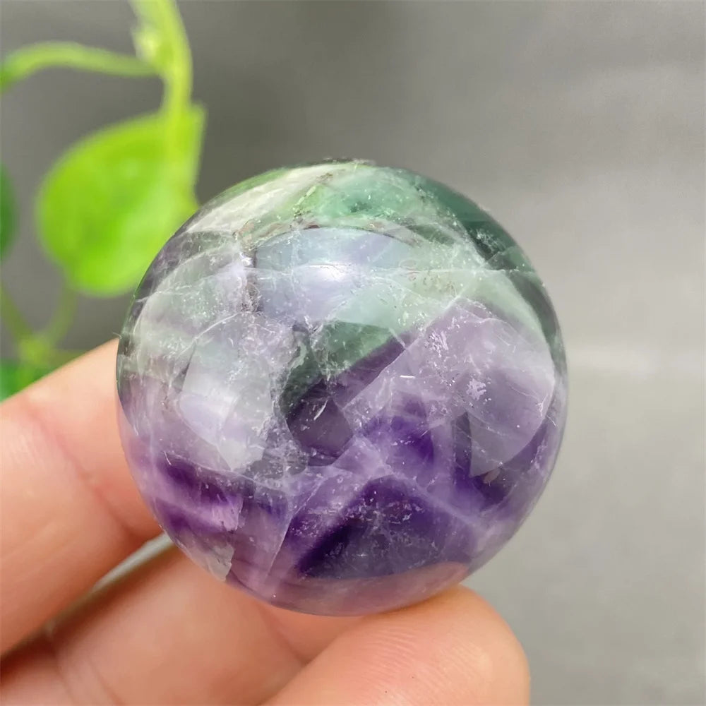 Natural Colorful Feather Fluorite Crystal Ball Hand Polished Yoga Meditation Fitness Ball Home Decoration+Base