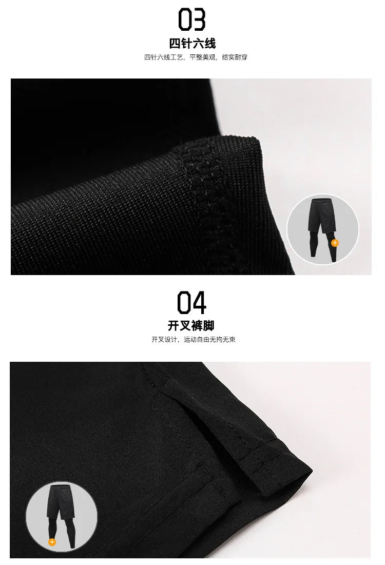 New Men Quick Drying Breathable Fake Two Piece Fishing Pants Running Training Fitness Pants Outdoor Elastic Hiking Cycling Pants