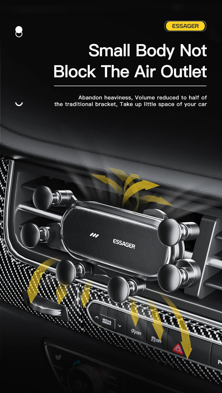 Essager Gravity Car Phone Holder Air Vent Clip Mount Mobile Phone Stand In Car GPS Support For iPhone 14 13 Pro Xiaomi Samsung