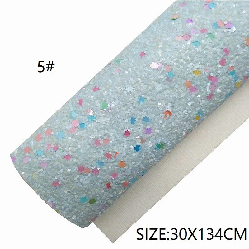 Rolls 30x134cm Sheets 21x29cm Pastel Colors Chunky Glitter Leather Felt Backing Glitter Faux leather For Bow Earrings DIY  6S134