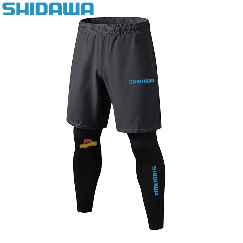 New Men Quick Drying Breathable Fake Two Piece Fishing Pants Running Training Fitness Pants Outdoor Elastic Hiking Cycling Pants
