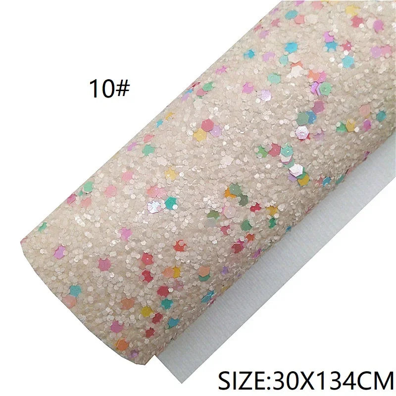Rolls 30x134cm Sheets 21x29cm Pastel Colors Chunky Glitter Leather Felt Backing Glitter Faux leather For Bow Earrings DIY  6S134