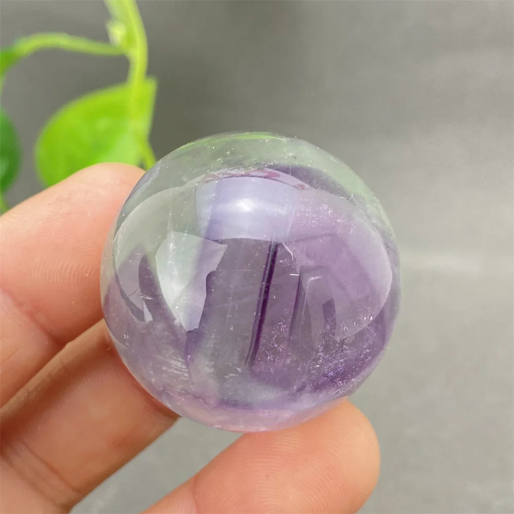 Natural Colorful Feather Fluorite Crystal Ball Hand Polished Yoga Meditation Fitness Ball Home Decoration+Base