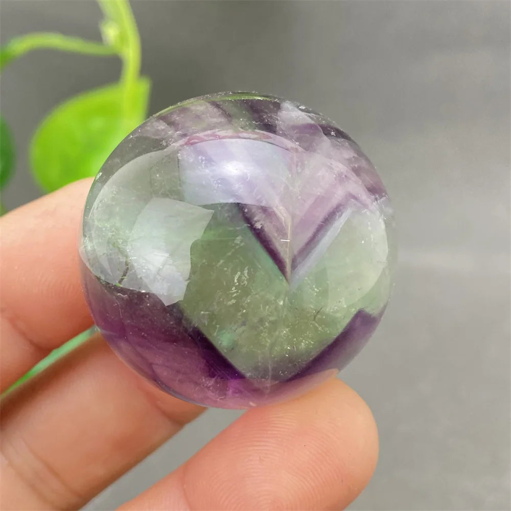Natural Colorful Feather Fluorite Crystal Ball Hand Polished Yoga Meditation Fitness Ball Home Decoration+Base