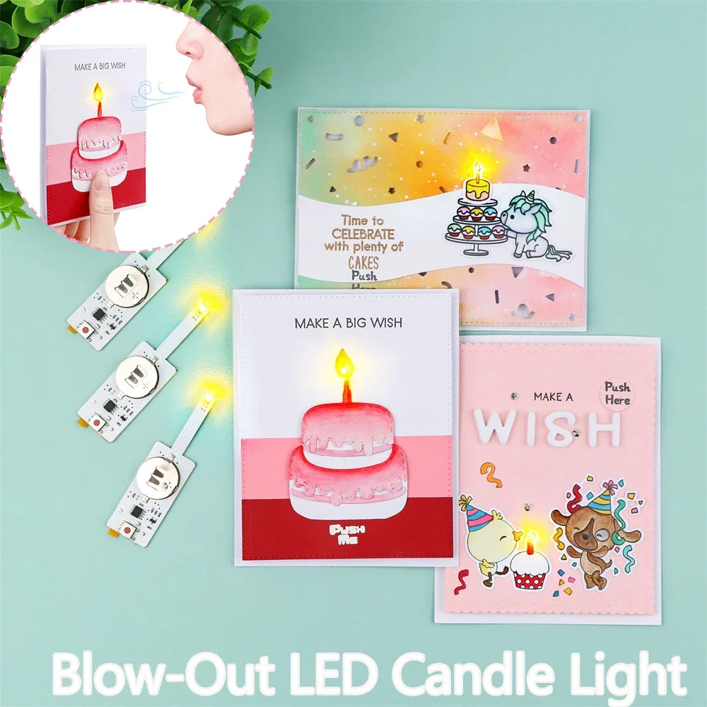 3-6Pcs/set Creative Blow-Out LED Candle Light for Light-Up Birthday Card Perfect for Scrapbook layouts and POP-up Projects Light