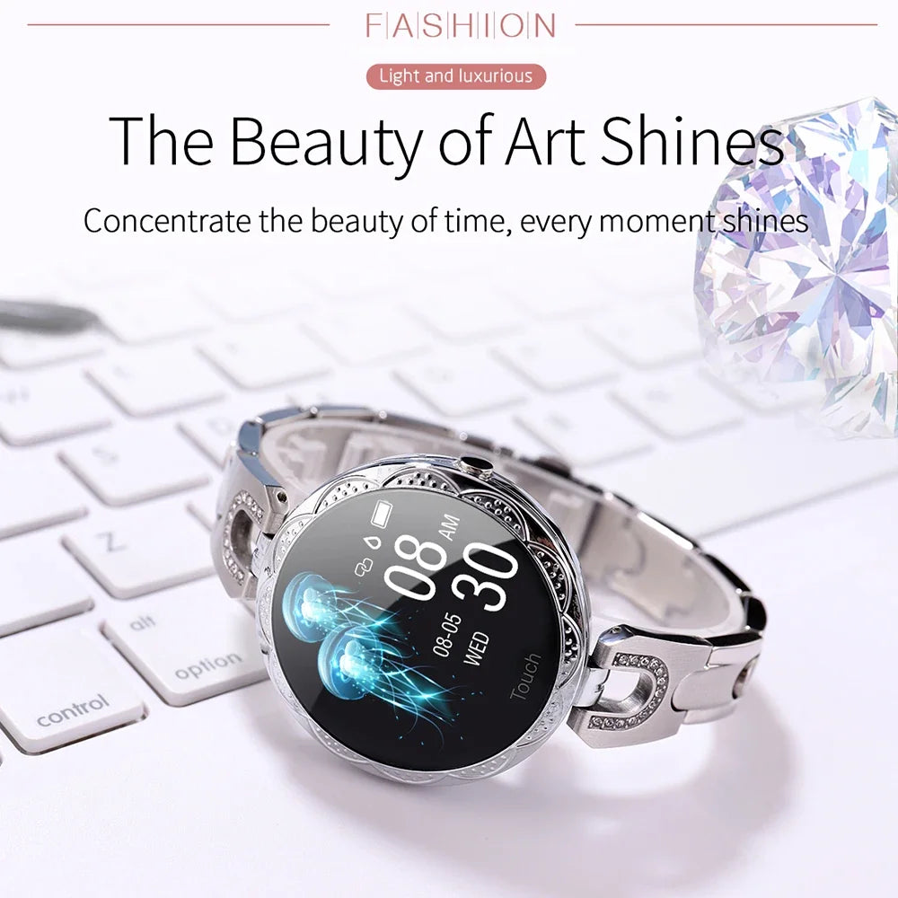 Fashion Ladies Smart Watch Luxury Women Bluetooth Wristband Waterproof Blood Pressure Fitness Tracker Bracelet Crystal Watch
