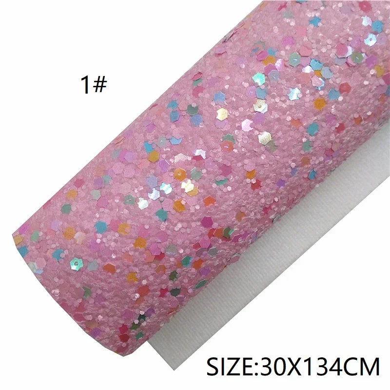 Rolls 30x134cm Sheets 21x29cm Pastel Colors Chunky Glitter Leather Felt Backing Glitter Faux leather For Bow Earrings DIY  6S134