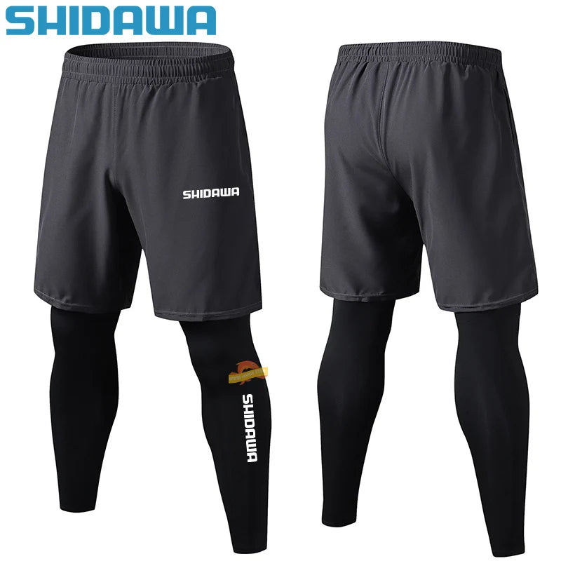 New Men Quick Drying Breathable Fake Two Piece Fishing Pants Running Training Fitness Pants Outdoor Elastic Hiking Cycling Pants